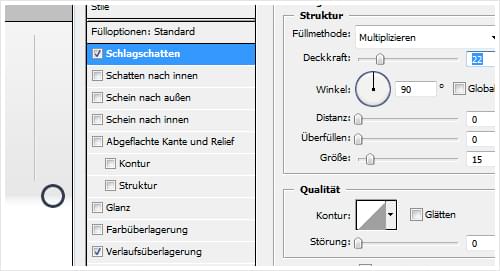 Schlagschatten Einkerbung im Screendesign